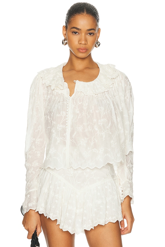 シャツ/ブラウス(長袖/七分) Zimmermann POSTCARD FLORAL BLOUSON SHIRT Zimmermann Postcard Floral Blouson Shirt in Ivory | FWRD