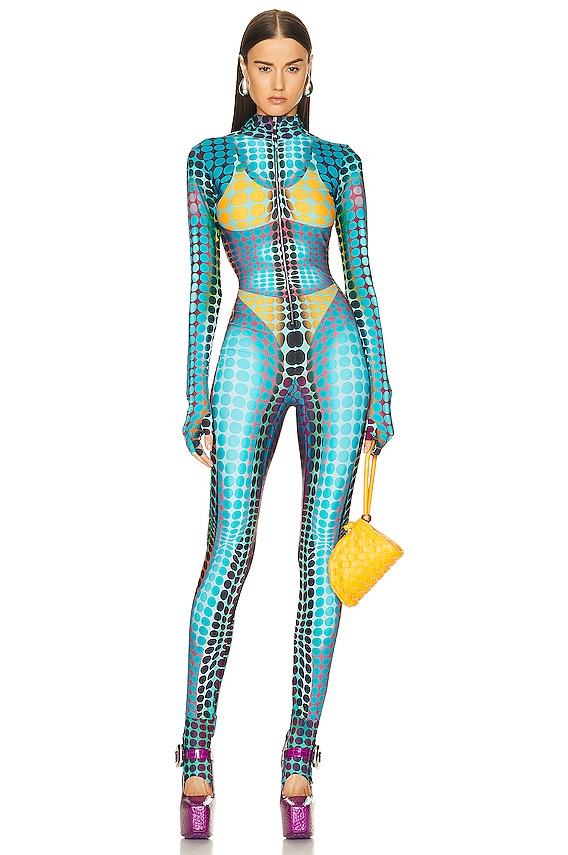 Jean Paul Gaultier High Neck Hooded Jumpsuit in Purple, Orange