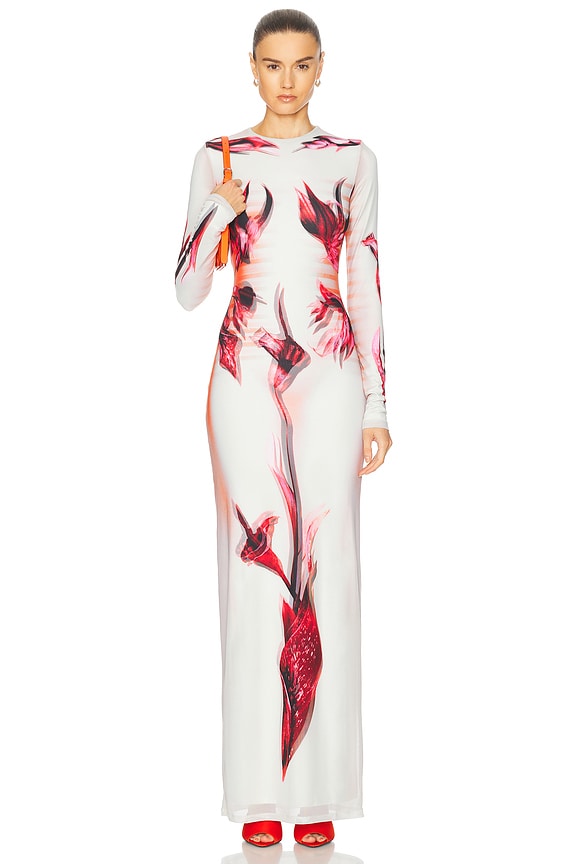 Jean Paul Gaultier Eyes And Lips Mesh Long Printed Dress in