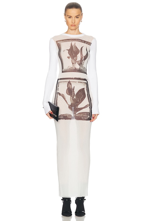 Jean Paul Gaultier Eyes And Lips Mesh Long Printed Dress in