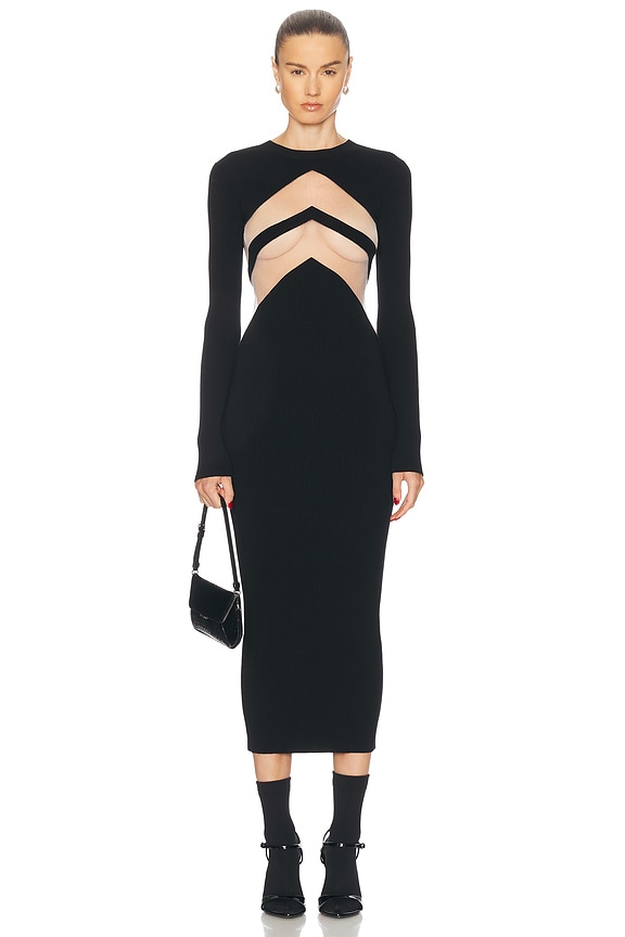 David Koma X Neckline Asymmetric Knit Dress in Black & Red | FWRD