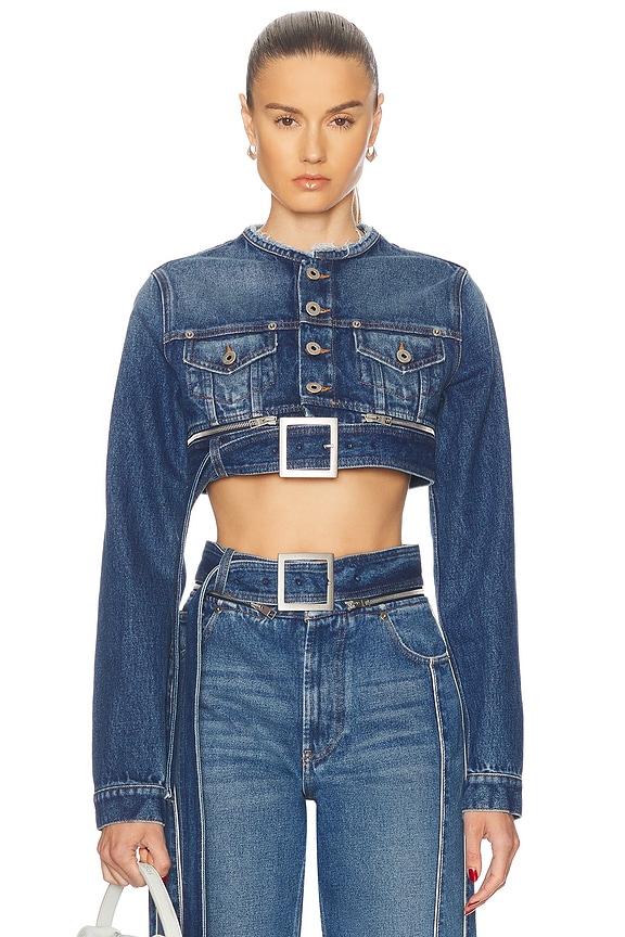 クロップド丈が可愛い【alexanderwang】shrunken trucker cardi glitter puff logo long-sleeve tee in cotton in WASHED