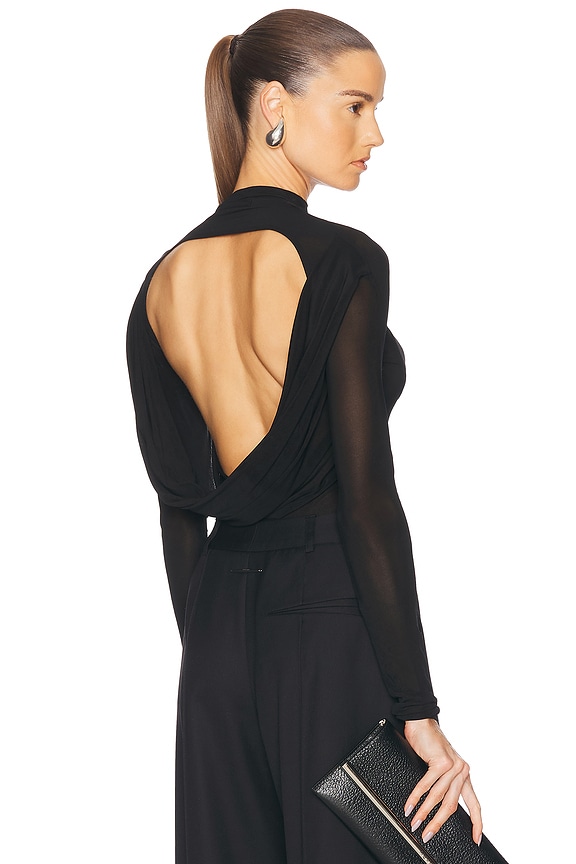 【送料&関税込】AGOLDE Black Stretch Lyocell Blend Bridget B AGOLDE Bridget V Back Bodysuit in Black | FWRD