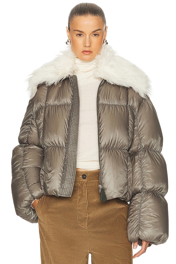 Moncler Tatie Giubbotto Jacket With Fox Fur in Taupe | FWRD