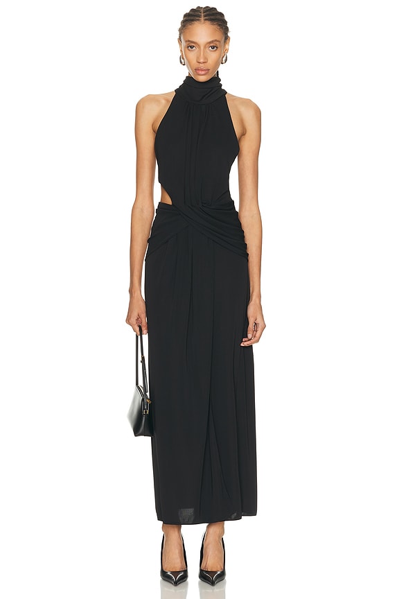 knee length dresses for ladies Eléonore Contrast-Color Tulle Panel Maxi Dress, S / Black main image 0