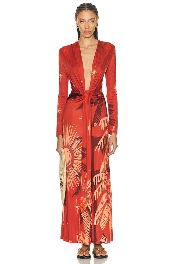 Issa Short Sleeve Maxi Kimono Dress in Coral | FWRD