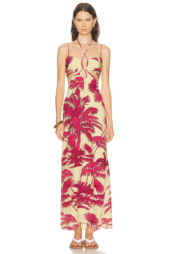 strapless open back dress Blue Anthurium Flowers Slip Maxi Dress – FARM Rio main image 1