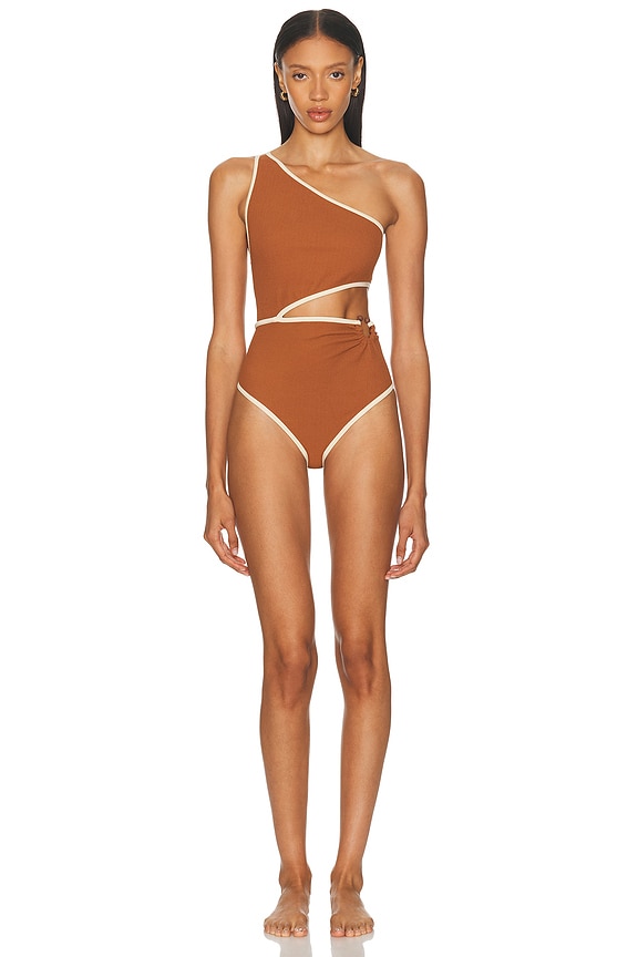 Bottega Veneta Halter One Piece Swimsuit in Dark Brown