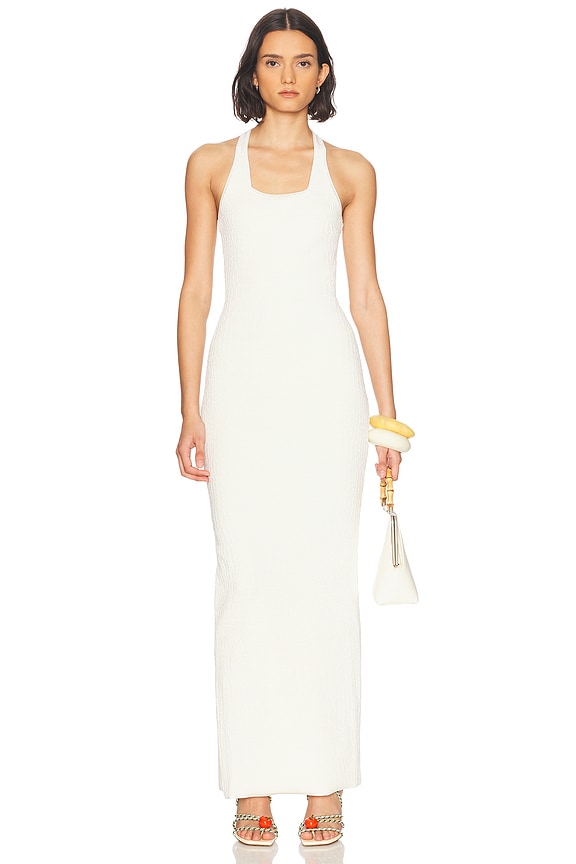 Christopher Esber Hibiscus Embroidered Rib Dress in White | FWRD