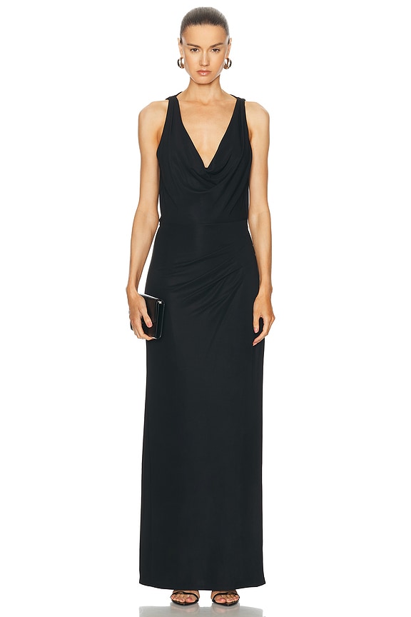 【関税込み】Christopher Esber ブラック ベール マキシドレス Christopher Esber Wave Coil Dress in Black | FWRD