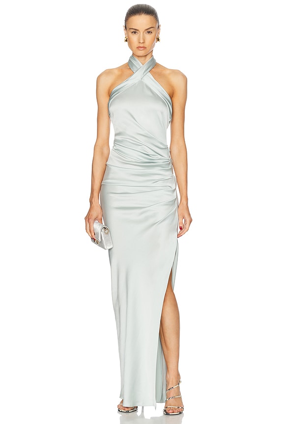 Norma Kamali Cross Halter Fishtail Gown in Buttermilk | FWRD