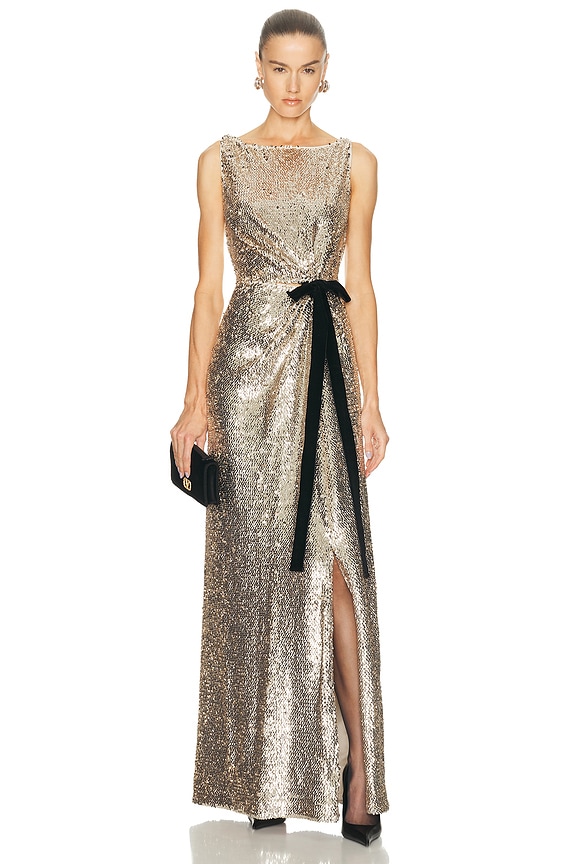 AREA Crystal Fishnet Dress in Diamond | FWRD