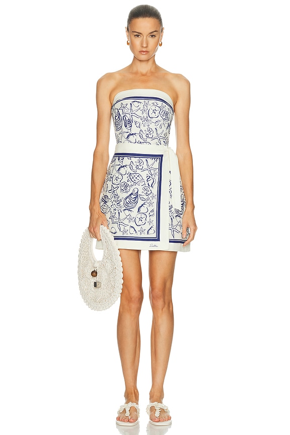 LEO LIN Rosario Velvet Mini Dress in Botanical Print In Snow | FWRD