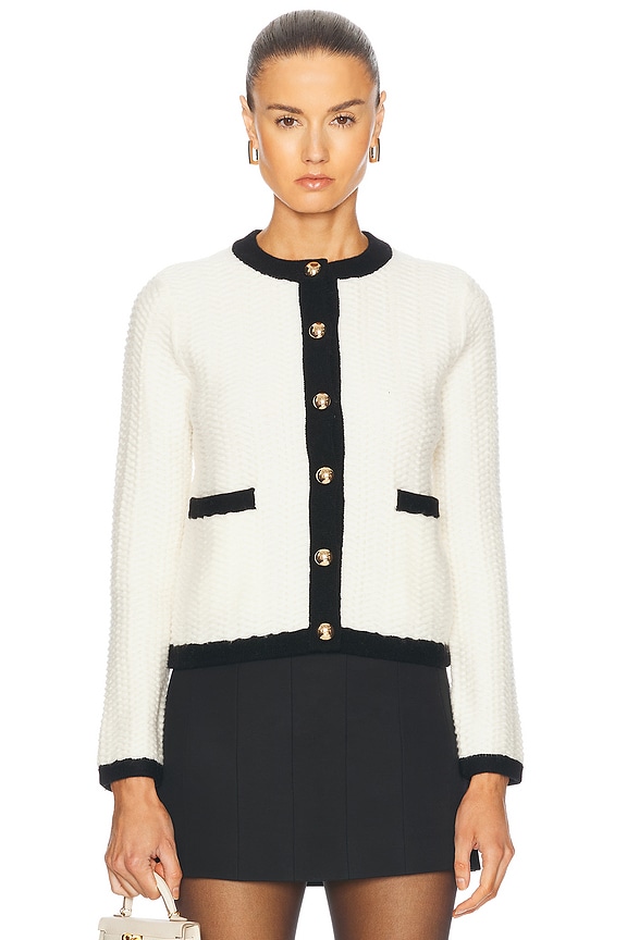 L'AGENCE Leon Crew Neck Cardigan in White & Cotton Candy | FWRD