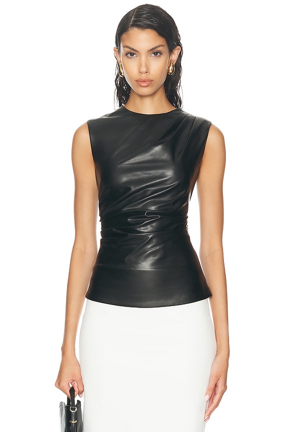 Black Faux Leather Side Open Detail High Neck Top | Co-ords