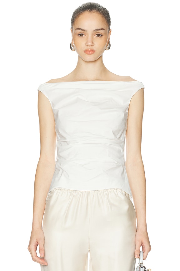Shushu/Tong Notched Fluffy Sleeveless Top in White | FWRD