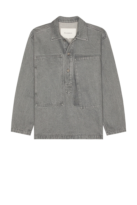 GIVENNCHYシャツ Givenchy Boxy Fit Short Sleeve Zipper Shirt in Titanium | FWRD
