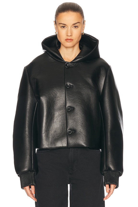 Saint Laurent Leather Sleeve Teddy Bomber Jacket in Black | FWRD