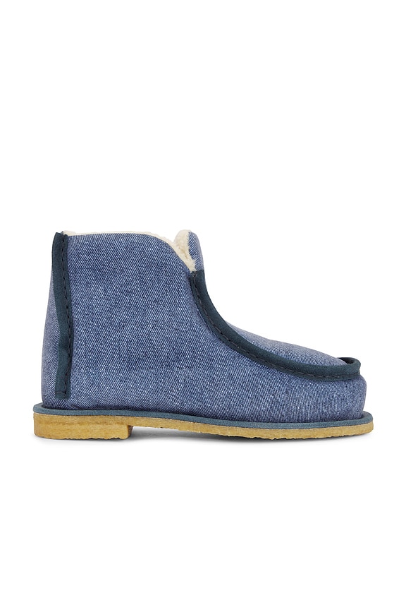 Acne Studios Batter Low Denim Print Boot in Multi Blue | FWRD