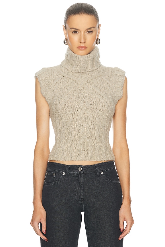 Enza Costa Rib Sleeveless Turtleneck Sweater in Heather Grey Enza Costa Rib Sleeveless Turtleneck Sweater in Heather Grey
