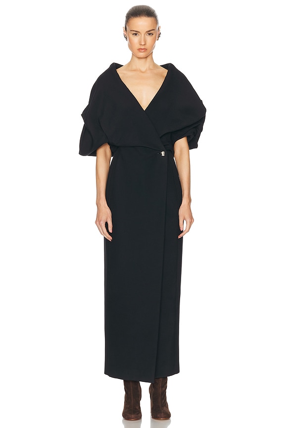 ★OPEN YY_TheOpen Product★ TRANSFORMATIVE KNOT DRESS (BLACK Unique Bargains Women's Swiss Dot Lantern Sleeve V Neck Midi