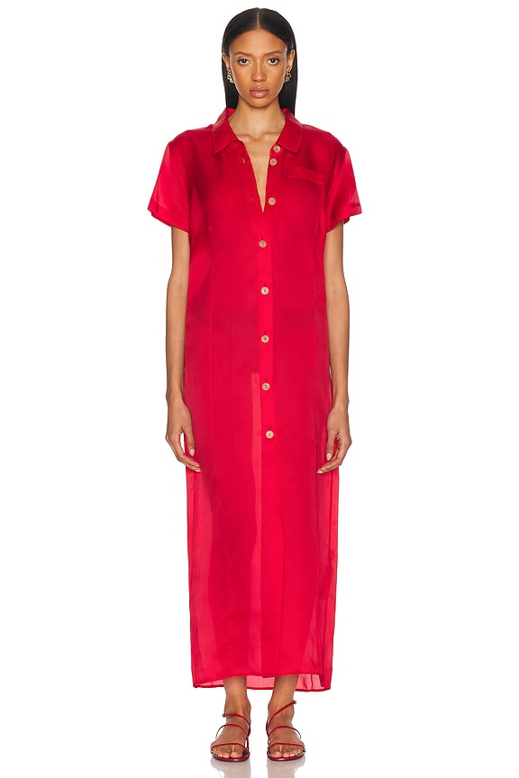 Rowen Rose Short Sleeve Long Polo Dress in Red | FWRD