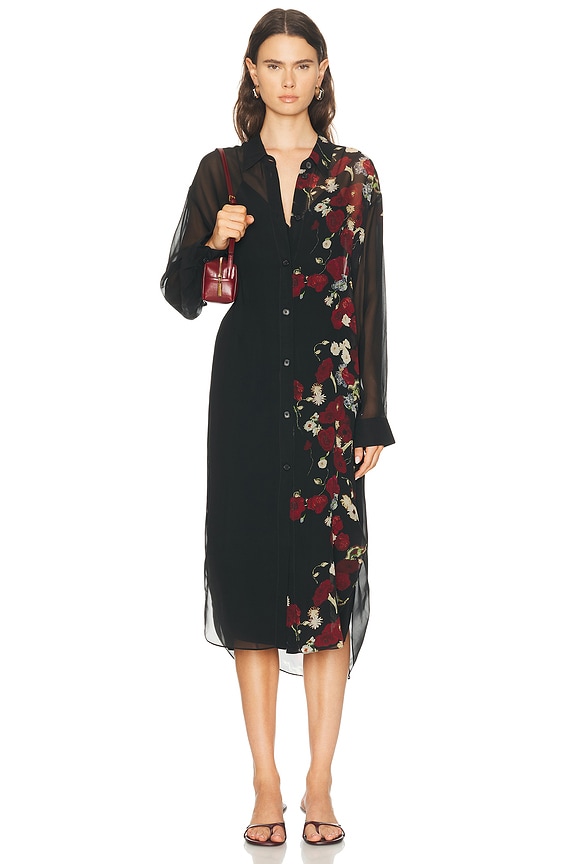 L'AGENCE Cameron Long Shirt Dress in Black Bloom Multi | FWRD