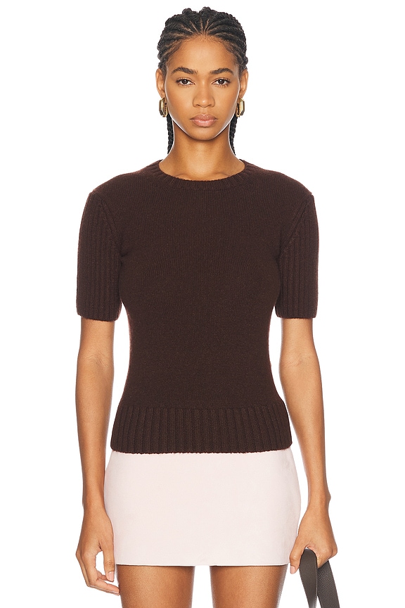 Miu Miu Logo Short Sleeve Sweater in Cipria | FWRD