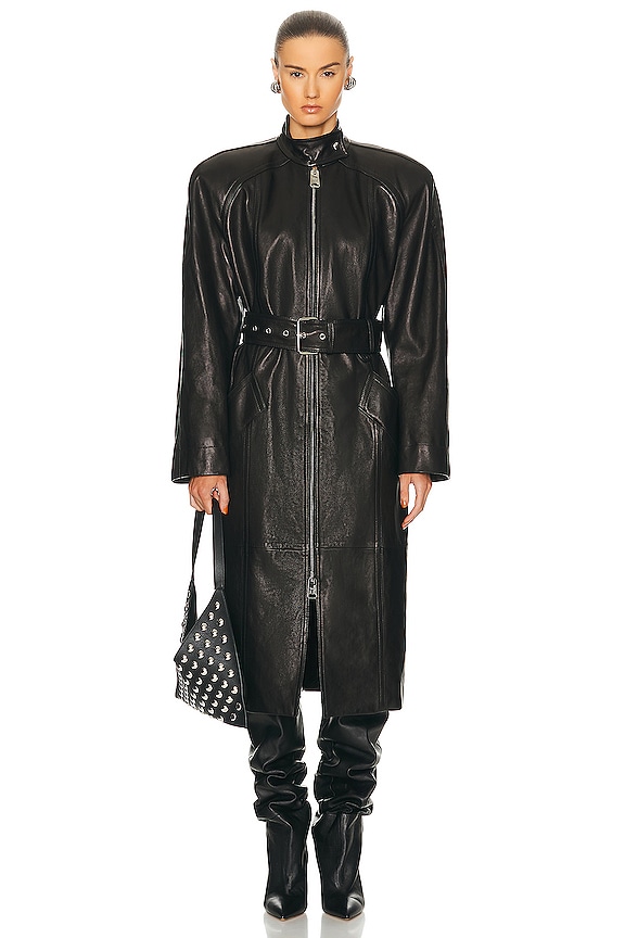 Chloe Leather Coat in Black | FWRD