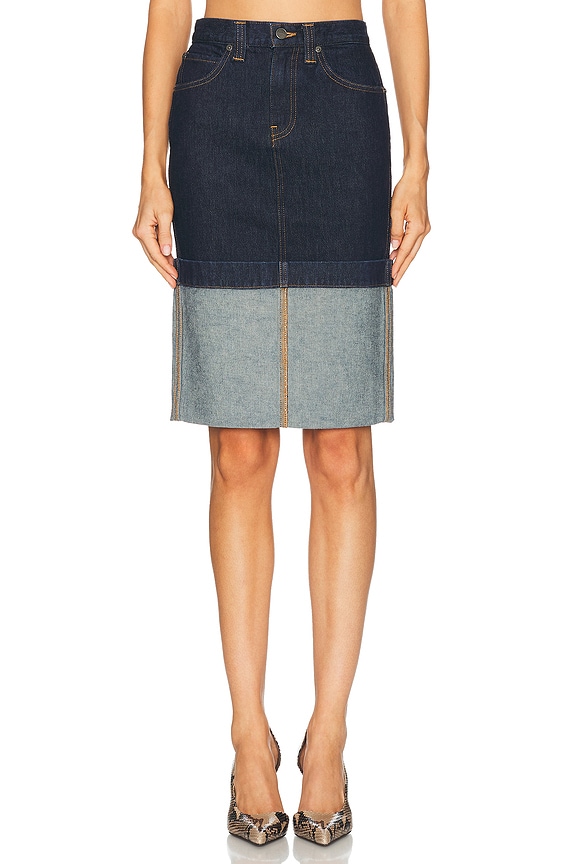 ALAÏA Triangle Mini Skirt in Bleu Denim | FWRD
