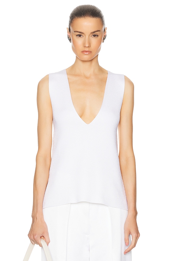 LESET Barb Lace V Neck Tank Top in Cream | FWRD