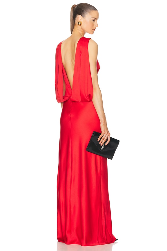 haney red dress Haney - Olivia Asymmetric Wrap-effect Polka-dot Satin Dress