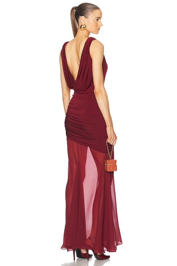 flare long sleeve maxi dress Mauve Ruffled Fit And Flare Maxi Dress