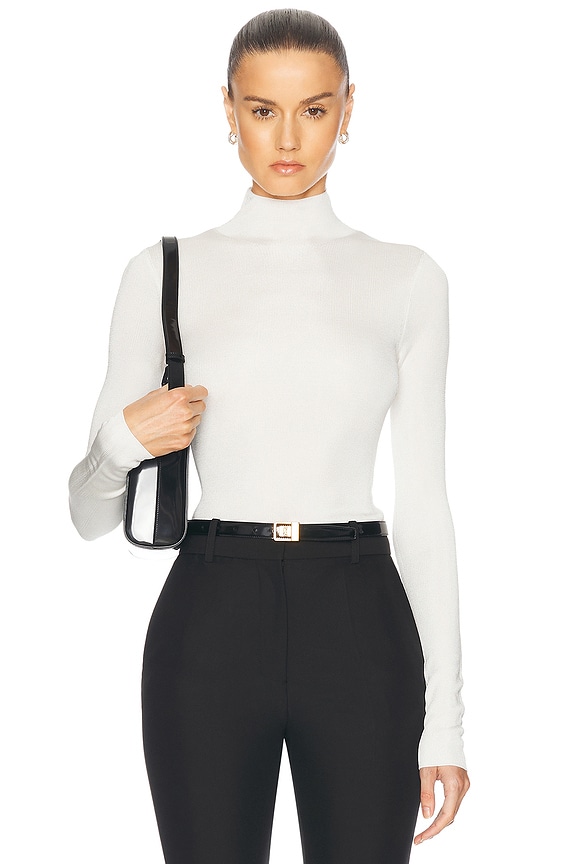 Toteme Two Tone Turtleneck Knit Sweater in Cream | FWRD