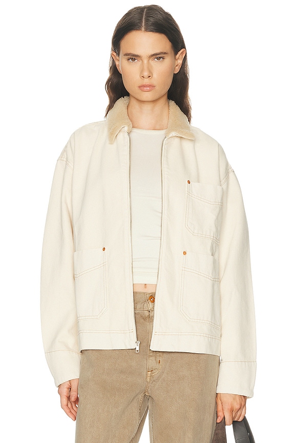 Lemaire Curved Sleeves Jacket in Denim Acid Snow Pelican | FWRD