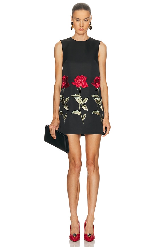 Victoria Victoria Beckham Flounce Hem Dress in Hummingbird Black & Multi |  FWRD