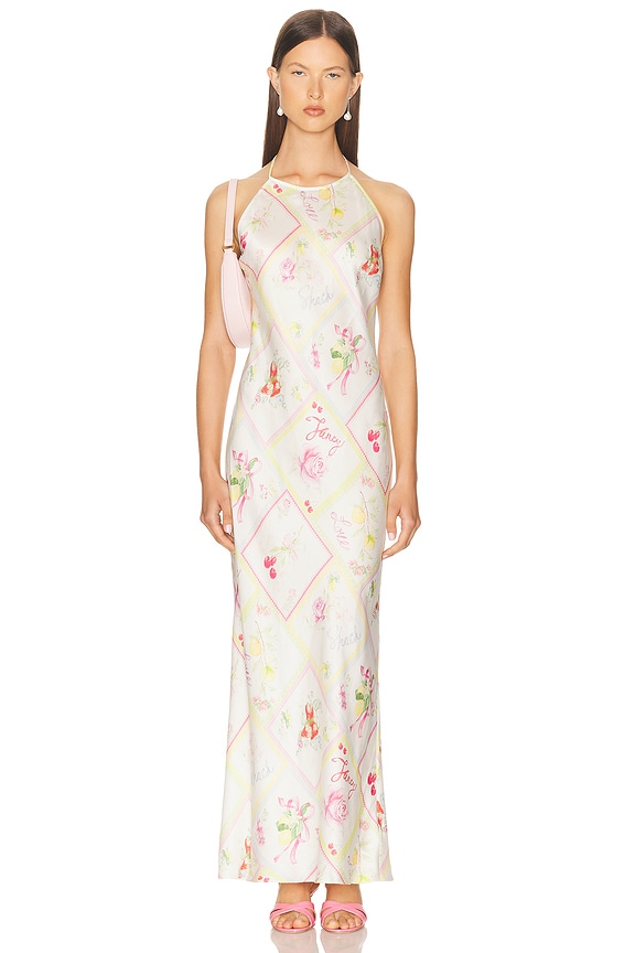 Oscar de la Renta Floral Embroidery Gown in White Multi