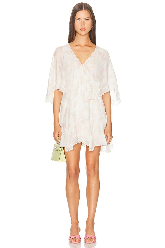 fitted lace wedding dress Zimmermann Patience Plunge Embroidered Linen Mini Dress main image 0