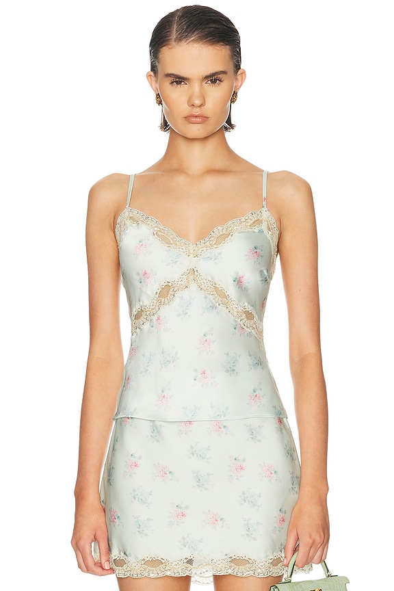 Chloe Silk Roses Jacquard Top in Clear Green | FWRD