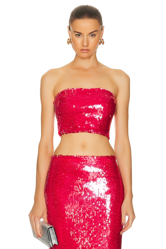 AREA Mussel Flower Leather Bandeau Top in Light Pink | FWRD