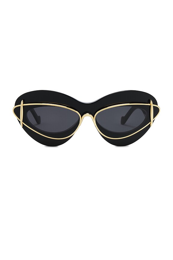 Loewe Cat Eye Sunglasses in Shiny Black & Smoke | FWRD display picture 3