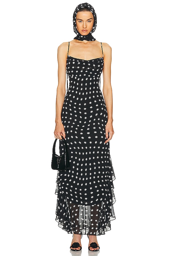 LPA Giulia Mini Dress in Black & Cream Dot | FWRD