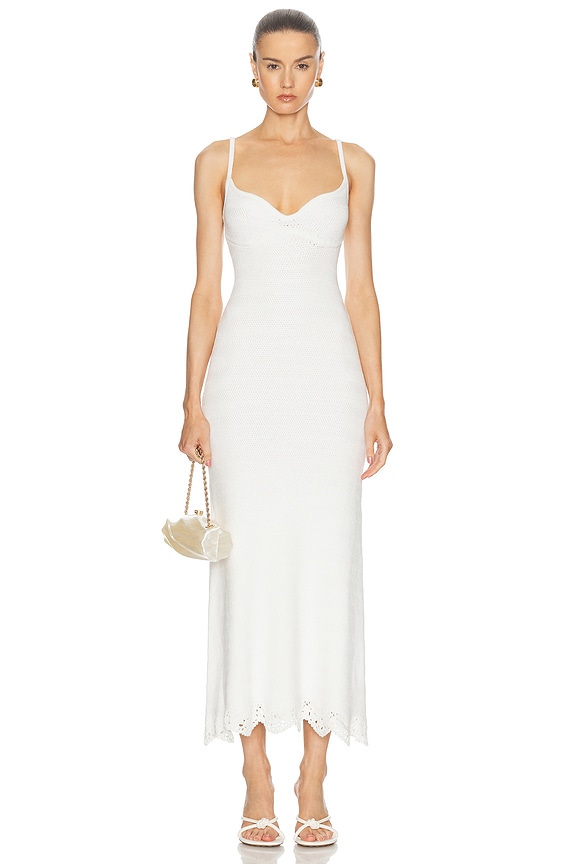 JONATHAN SIMKHAI STANDARD Moira Broderie Anglaise Bustier Midi Dress in White | FWRD JONATHAN SIMKHAI STANDARD Moira Broderie Anglaise Bustier Midi Dress in White | FWRD