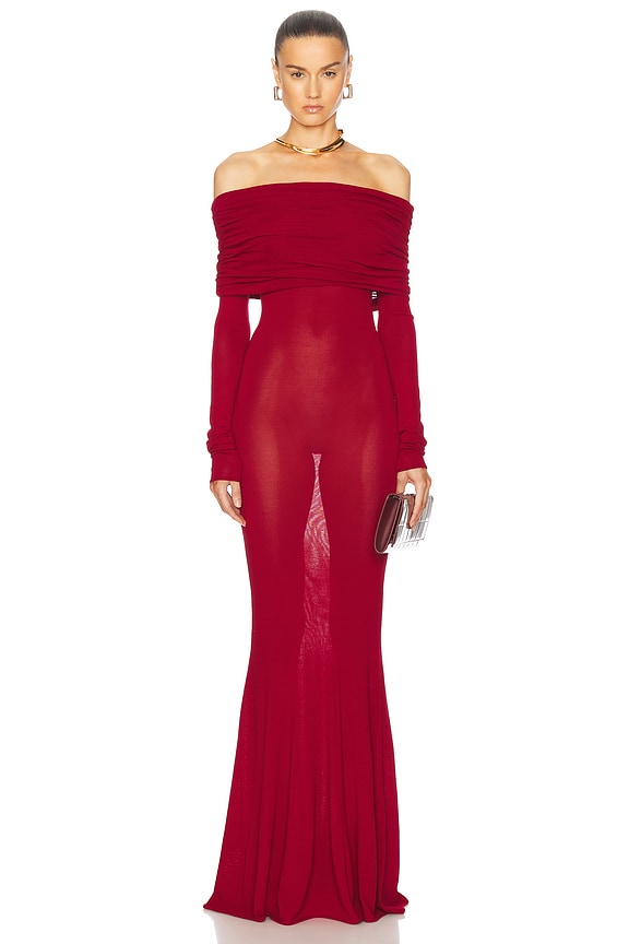 chinese dress ladies Red Ruffle Net Crochet Maxi Dress