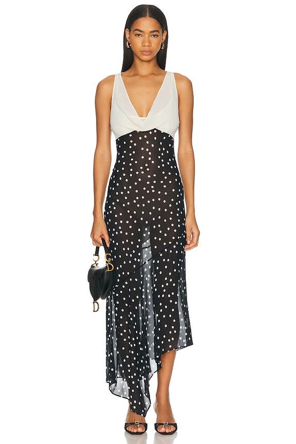 PRISCAVera Cowl Neck Midi Dress in Polka Dots | FWRD