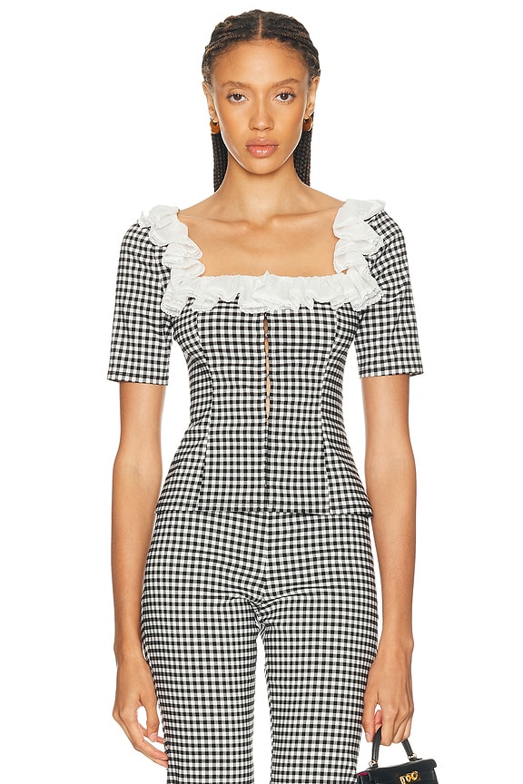 self-portrait Boucle Peplum Top in Black | FWRD
