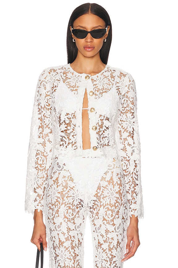 LeSommet様ホワイト Zimmermann Illuminate Lace Gathered Top in Cream | FWRD