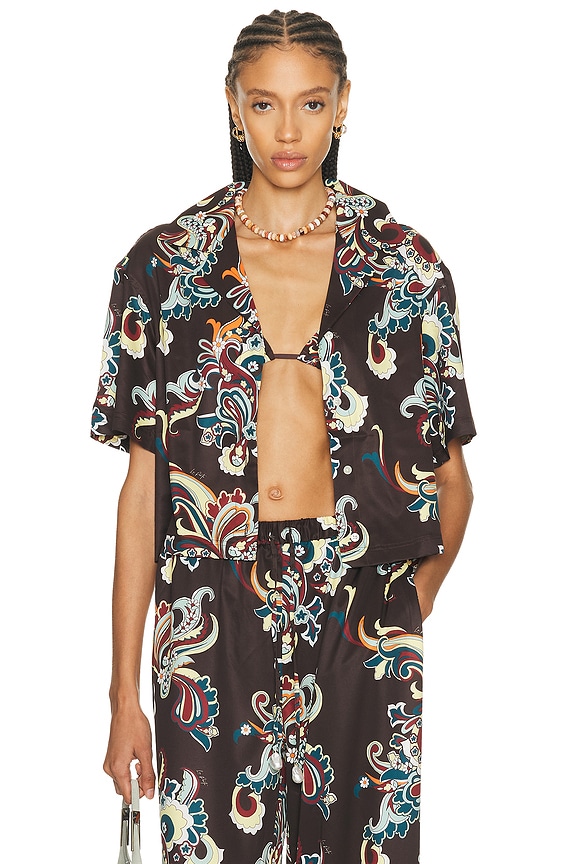 Ganni Silk Linen Blouse in Maxi Leopard | FWRD