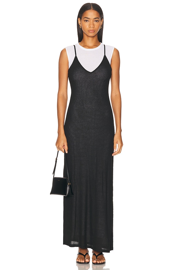 Helsa Sheer Knit Curve Maxi Dress in Black | FWRD