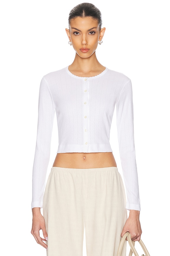 Alexander Wang Logo Bodycon Snap Cardigan in Soft White | FWRD